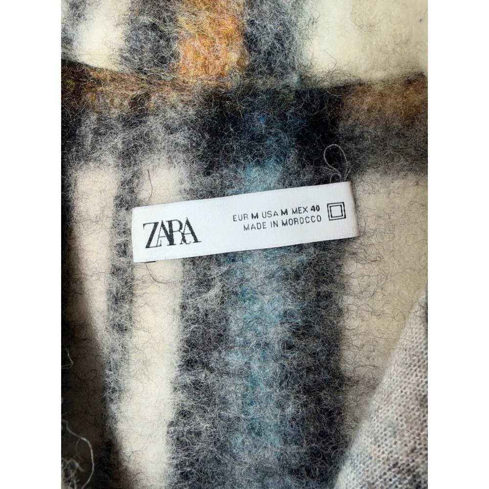 Zara Mens Plaid Shacket Jacket Cream Grey Ochre Wool Blend Size Medium M - Picture 5 of 5